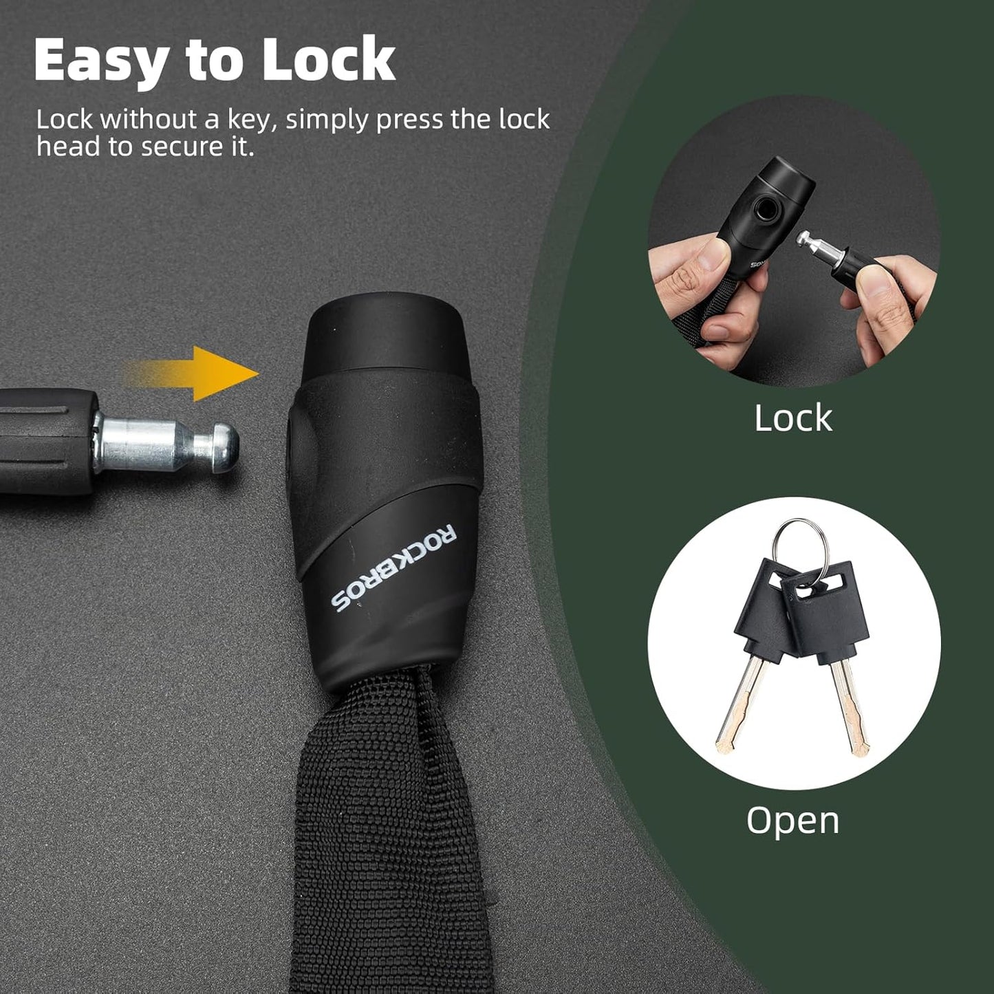 ROCKBROS Heavy-Duty Bike Chain Lock - 3 Ft Long, 5mm Thick, Cut-Proof Security with Key Set
