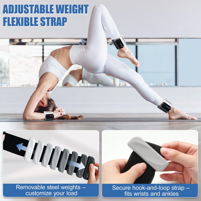INDEPANDIA Wrist & Ankle Weights for Women and Men, 4lbs Pair Adjustable Silicone Weighted Bangles for Arm & Leg Workouts, Perfect for Pilates, Yoga, Walking & Home Fitness Training Gradient Black