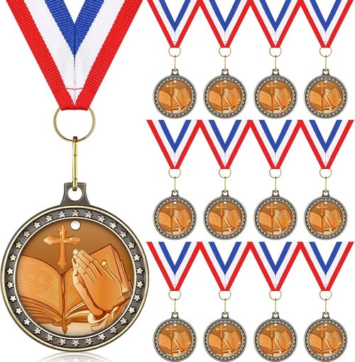 Libima Religious Award Medals - 12 Pcs Cross Medals with Neck Ribbons for Kids' Trophy Gifts