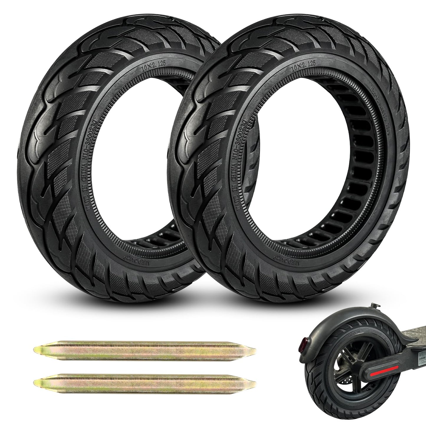 KTUMININV 10x2.125 Scooter Tire,10x2/54-152 electric Rubber Solid Tire for Gotrax G4/XR/V2 Ninebot F25/F65 Electric Scooter Front and Rear Replacement (2 Pack Black)