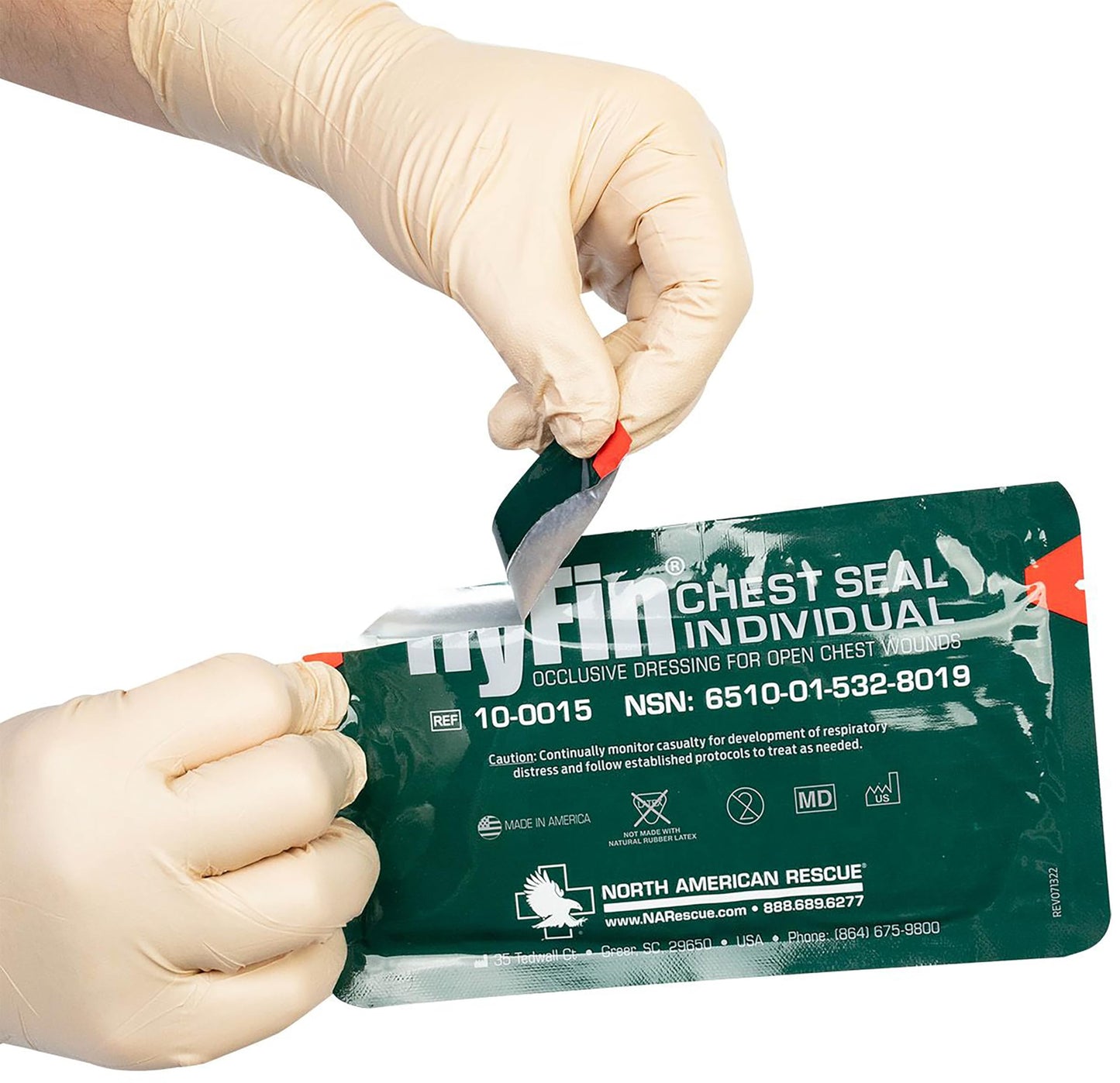 North American Rescue HyFin Chest Seal Occlusive (Single Pack) NAR Individual Compact Dressing for Open Chest Wounds, Trauma (10-0015)