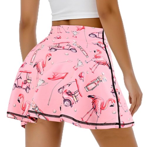 Flamingo Tennis Golf Skirts High Waisted with Pockets Inner Shorts for Athletic Skorts Workout Running Pickleball M