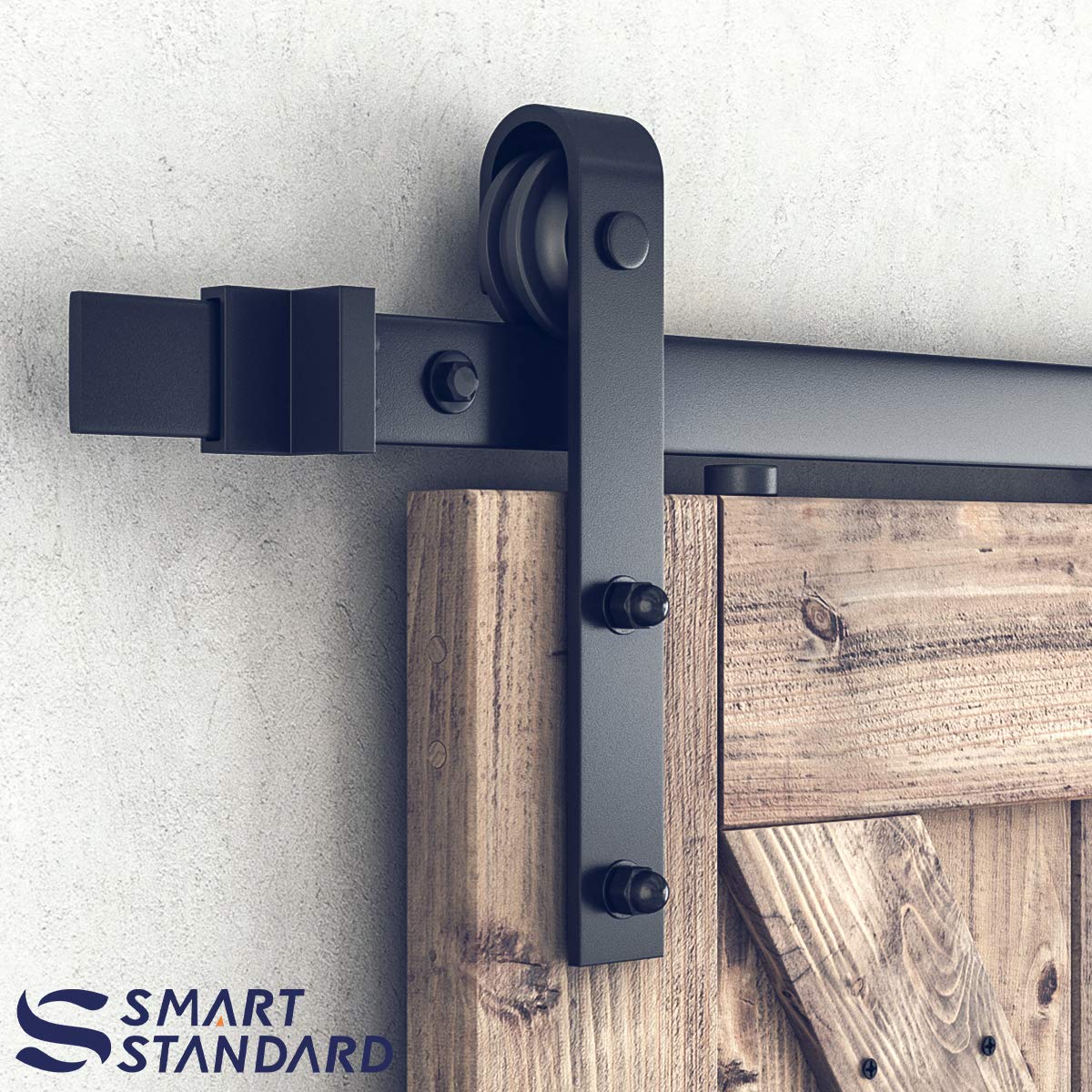 SMARTSTANDARD 10FT Sliding Barn Door Hardware Kit, Heavy Duty Track-Smoothly and Quietly-Includes Detailed Installation Instruction Fit 60" Wide Door Panel (J Shape Hanger) Black