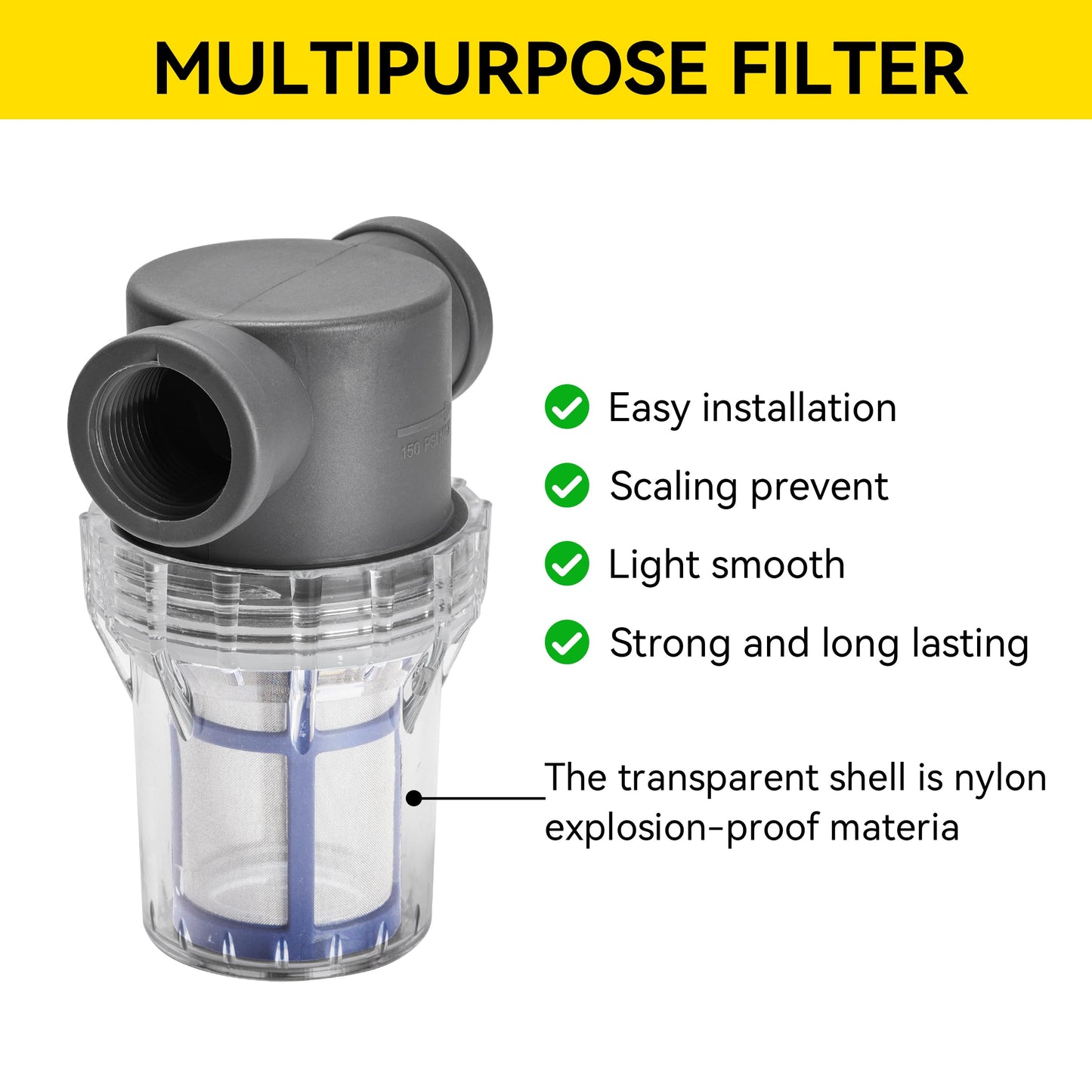 3/4'' Female NPT in-Line Strainer - Garden Hose Filter for High Pressure Washer, Sediment Filter with 100 Mesh Stainless Steel Screen (3/4'' 100 Mesh)