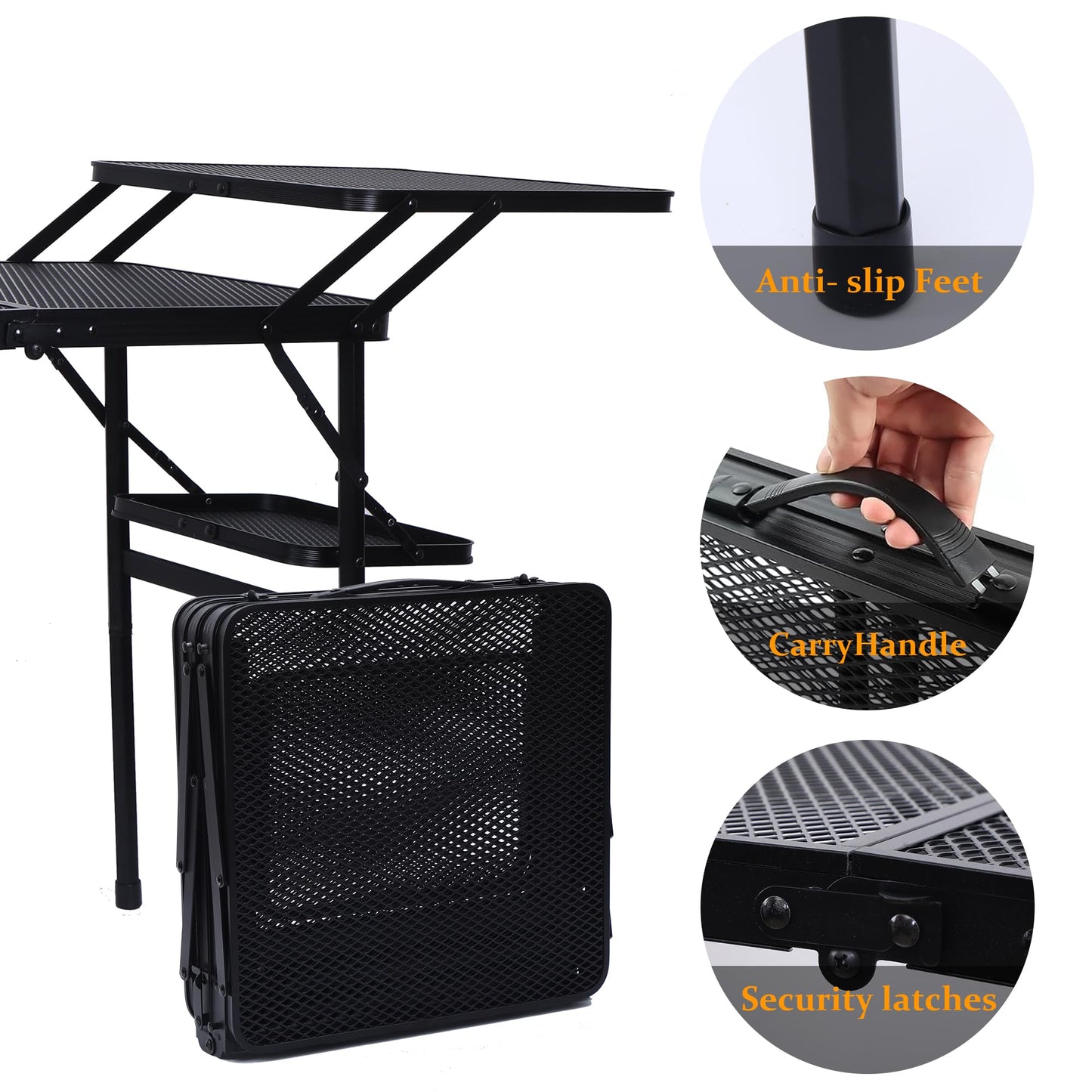 Nice C Camping Table, Compact Folding Tailgate Grill Table, Outdoor Metal Tables, Fold Up Lightweight with 4 Side Tables & Mesh Net for BBQ, Camping, Picnic