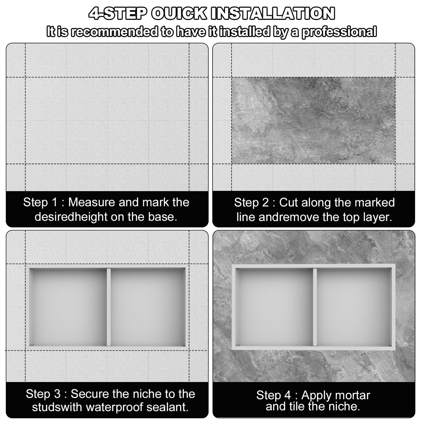 Real 304 Stainless Steel Shower Niche 12x24in-92° Quick Drain-No Tile Needed-2 Tier-Matte Recessed Wall Niche-Insert Shower Shelf-Built in Cabinet for Bathroom/Kitchen/Living Room/Study Storage