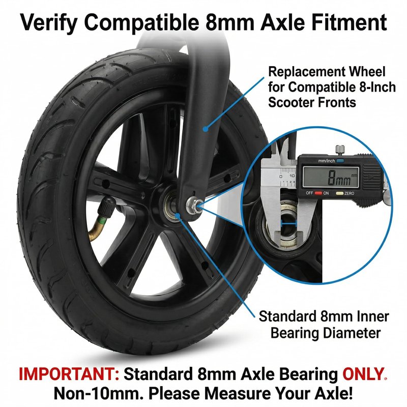 8 Inch Electric Scooter Tire and Wheel Set, 200x45 Pneumatic Tire with Inner Tube and 8mm Bearing, Replacement Wheel for Compatible Scooters（NOT for 10mm Axles）