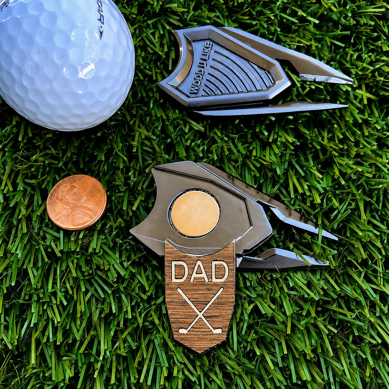 Golf Ball Marker Divot Repair Tool Personalized Custom Engraved Gift Real Wood Markers | Golfer Accessories (DAD Golf Ball Marker)
