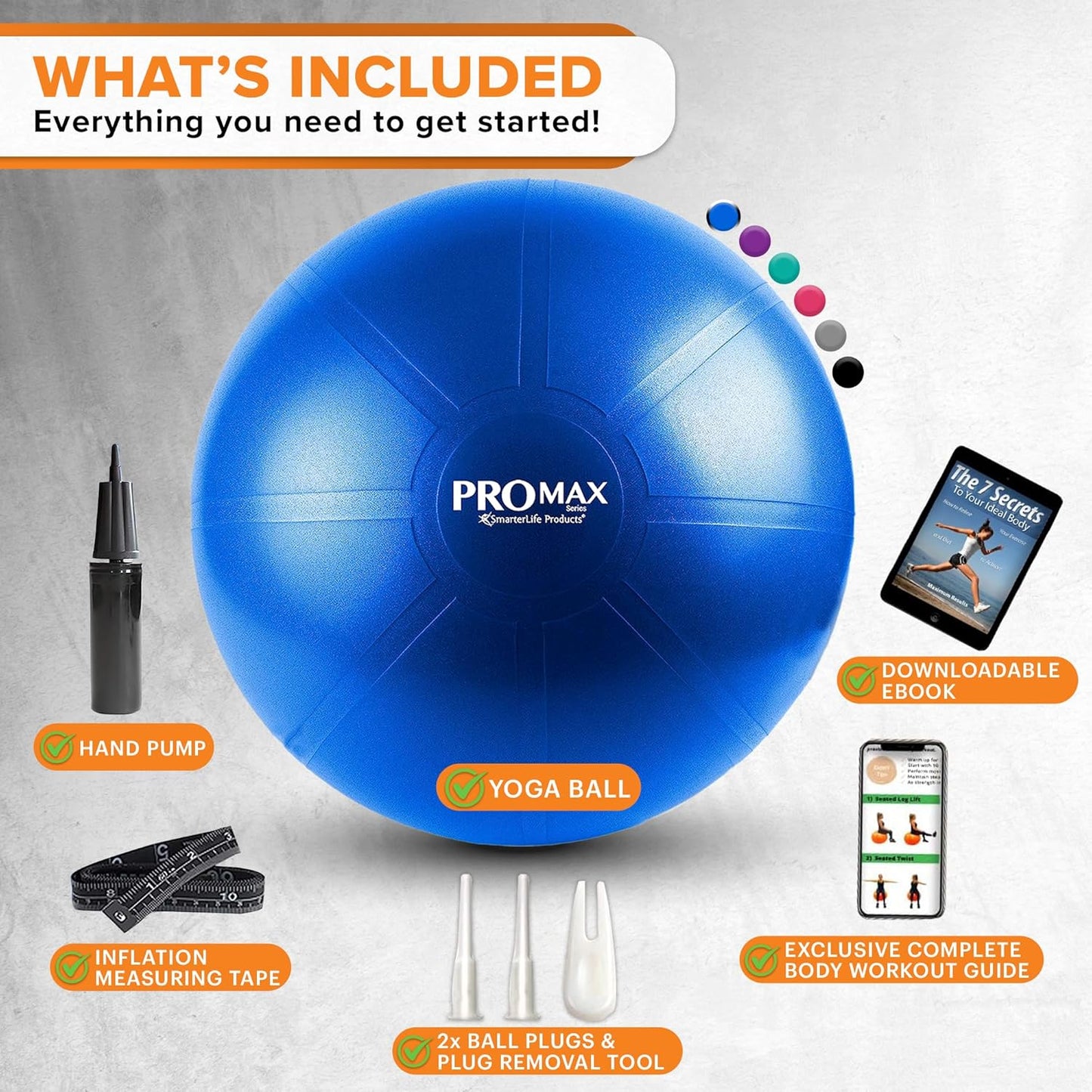 SmarterLife PRO MAX Exercise Ball - Anti-Slip Yoga & Stability Trainer for Core Workouts, Therapy & Office Use
