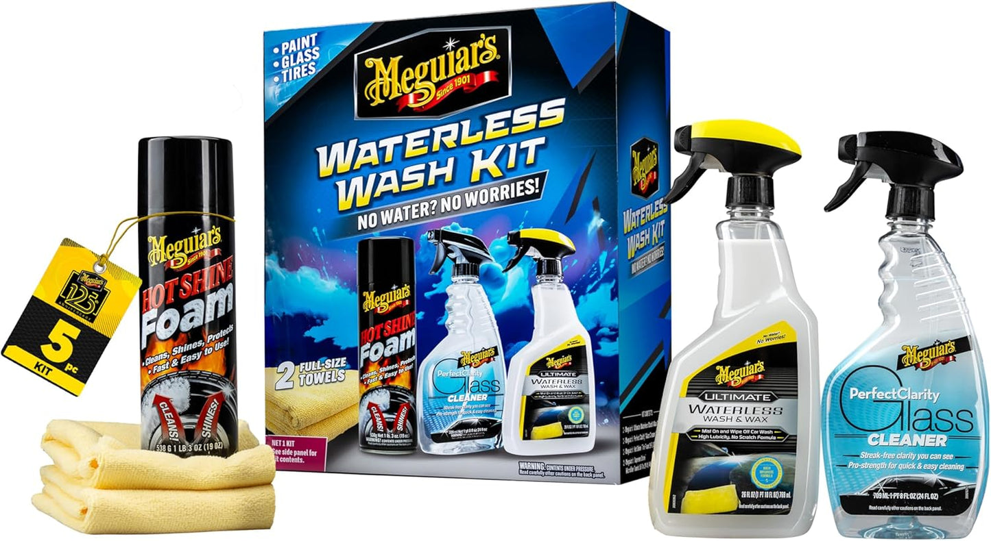 Meguiar's Waterless Wash Kit - Premium Car Detailing Solution for Dirt Removal & Shine | No Water Needed