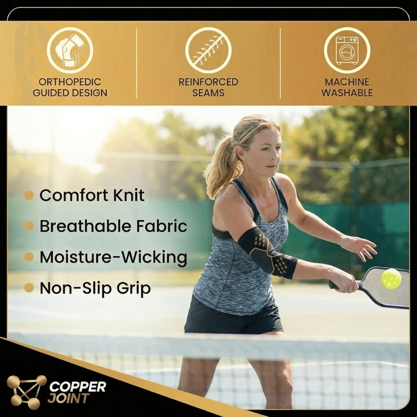 CopperJoint Elbow Compression Sleeve, Single (M) Copper Infused Design Elbows Sleeve, Arm Brace, Tennis Elbow Brace for Women & Men, Arm Support Compression Sleeves Men for Golf, Bowling, Sports