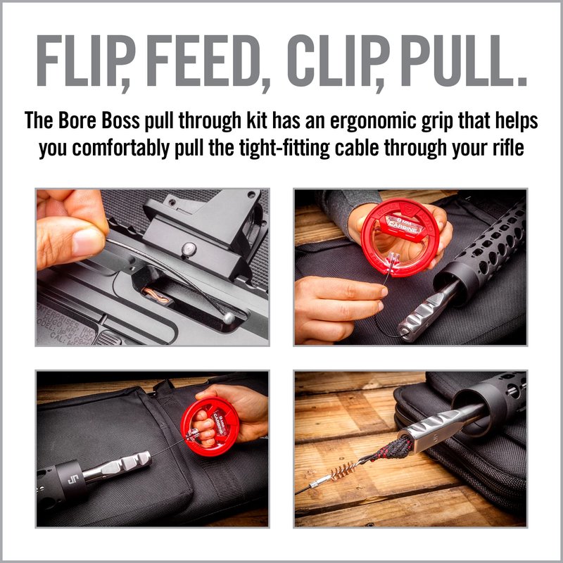Real Avid Bore Boss Gun Cleaning System | Rapid Pull Through Barrel & Bore Cleaning Cable with Integrated Brush & Mop for Quick & Mess Free Gun Cleaning