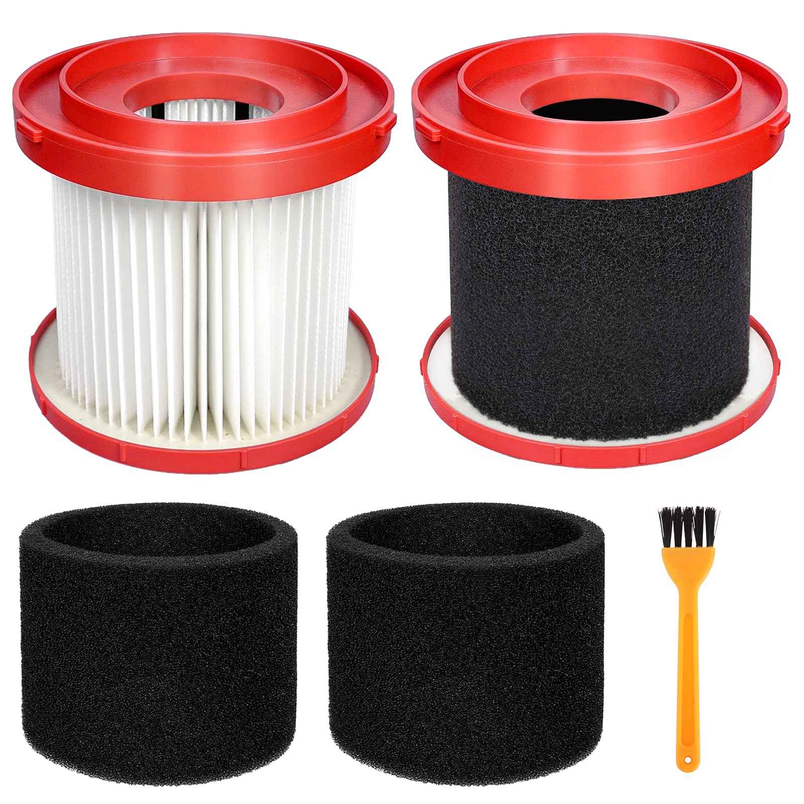 49-90-1900 HEPA Filter & 49-90-2015 Foam Wet Filter Compatible with Milwaukee Wet/Dry Vacuums 0780-20, 0880-20, 0960-20, 0970-20, with 2 Foam Sleeve Filters & 1 Brush