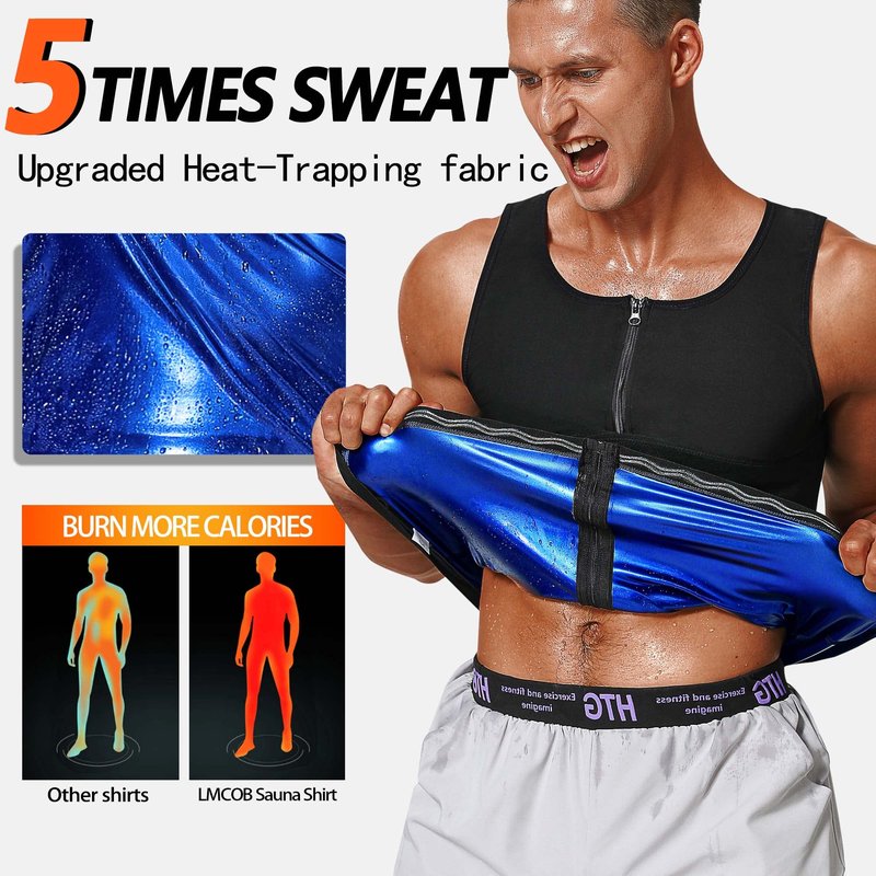 LMCOB Sauna Vest for Men Waist Trainer Vest with Zipper Workout Sauna Suit with Adjustable Waist Trimmer Belt(LYBH10072-01-S)