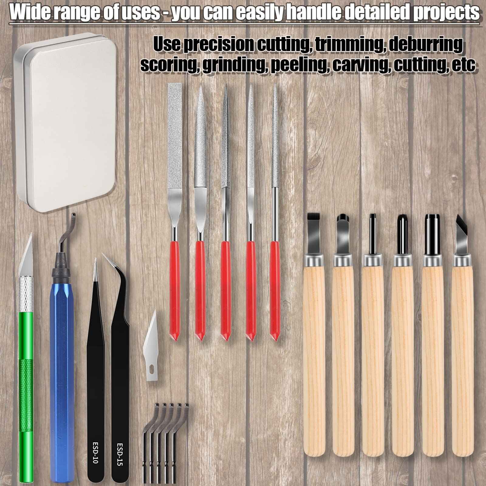 Miluosong 25pcs Precisio with Deburring Tool, Craft Knife,hand File,Carving Knife Suitable for sanding, carving, modeling, cutting, scraping,3D Printing Deburring kit