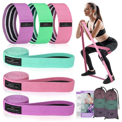 6 Pack Fabric Resistance Bands for Working Out, 3 Levels Exercise Bands Resistance, Non-Slip Elastic Bands for Exercise, Booty Bands for Women for Gym, Yoga, Pilates