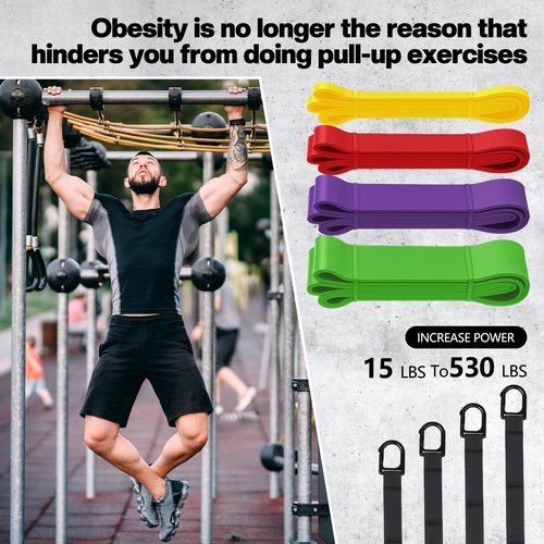 Soulchen Resistance Bands Pull up Assistance Band Set 530 Lbs 4 Pcs Exercise Bands with Assist Belt Nylon Strap and Door Anchor for Working Out Body Stretching Training Home Fitness Muscle Training