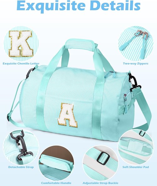 Grandmom's Personalized Girls Travel Duffle Bag - Initial Overnight Bag with Shoe Compartment | Birthday Gift (Letter N)