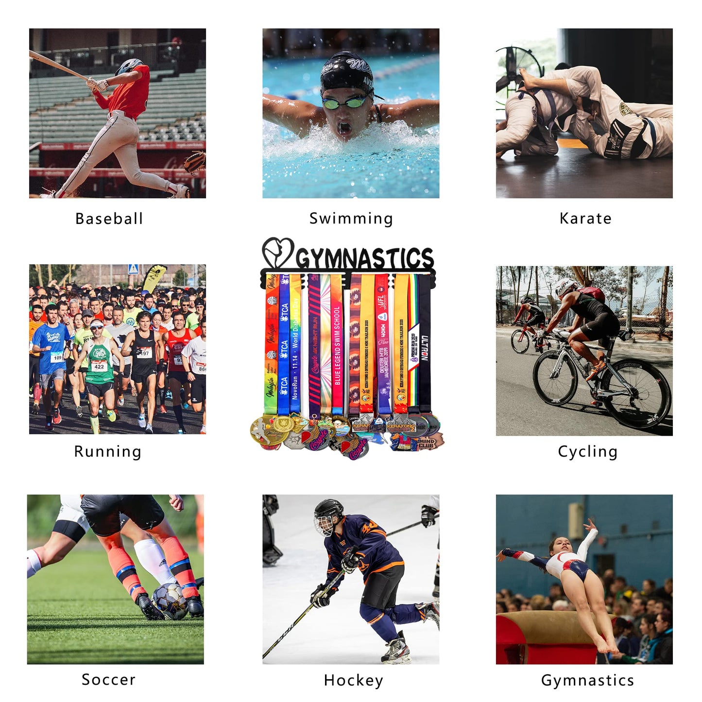 Goutoports Medal Holder Display Hanger Rack Frame for Sport Race Runner- Gymnastics for Girl - Sturdy Black Steel Metal Over 60 Medals Easy to Install