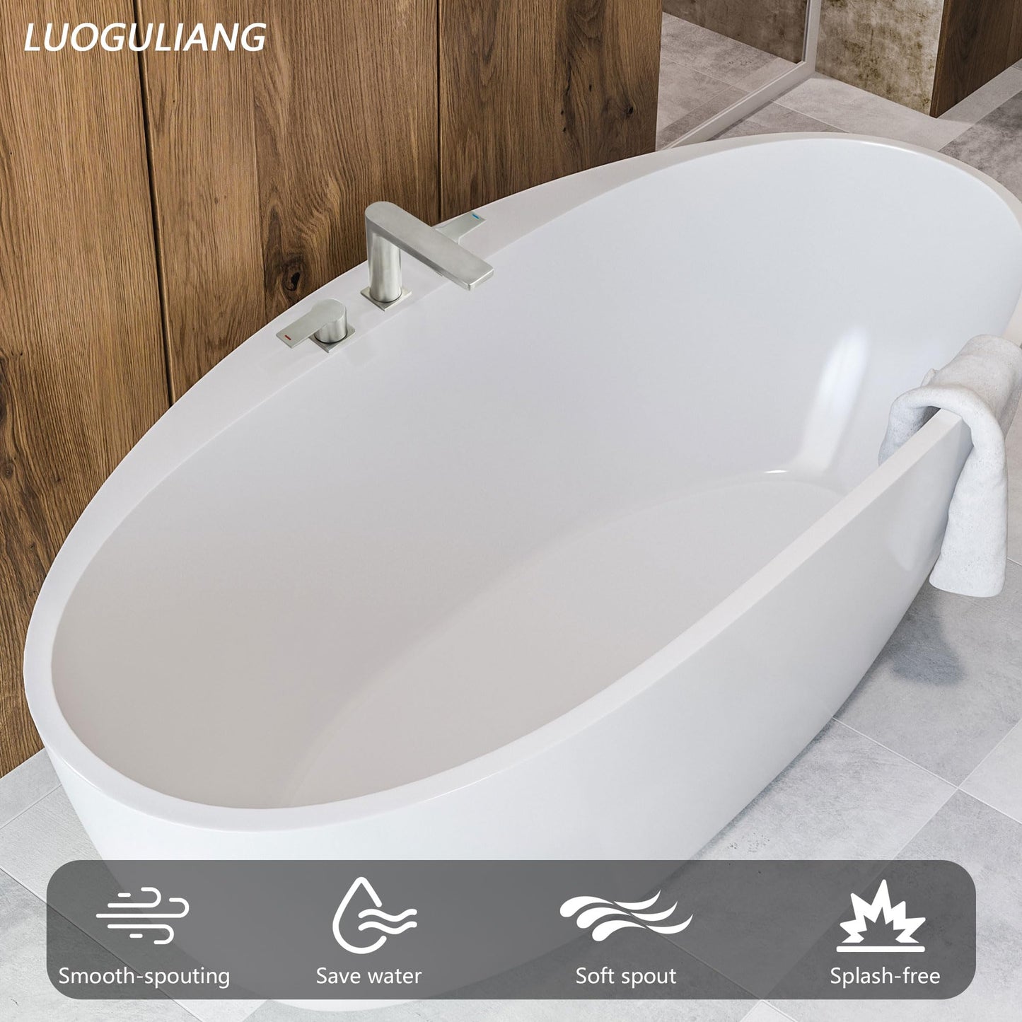 LUOGULIANG 2 Handle Deck Mount Tub Faucet, Roman Bathtub Faucet Set, 3 Hole Widespread Bathtub Faucet High Flow, Brushed Nickel