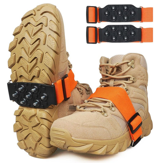 Ice Cleats Mid-Sole Traction Cleats Crampons Anti Slip Cleats for Shoes and Boots 7 Tungsten Studs Snow Grippers with Adjustable Straps Winter Walking on Ice (M- 1 Pair)