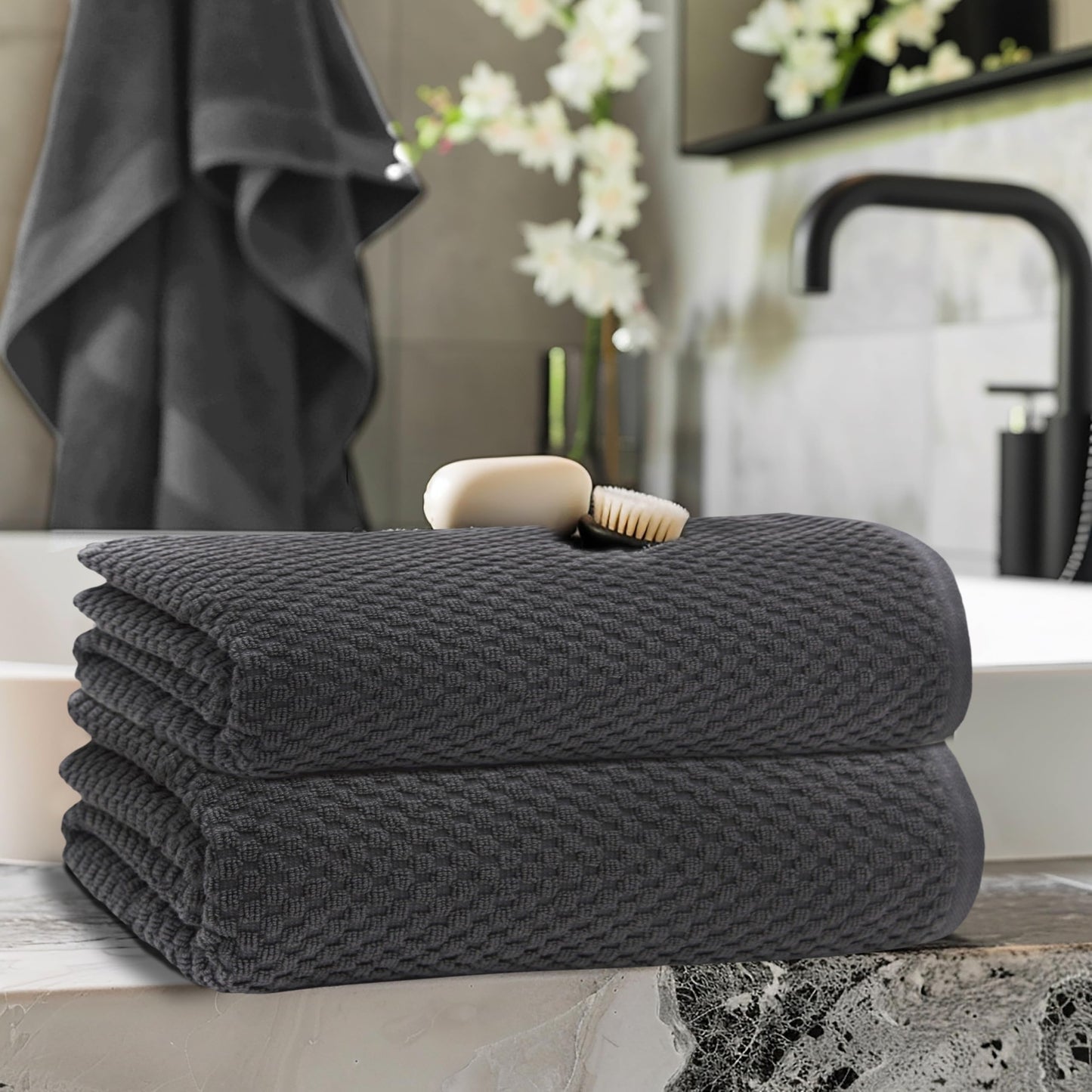 COTTON CRAFT Euro Spa Waffle Weave Bath Sheets - Set of 2 Grey Towel Sheets