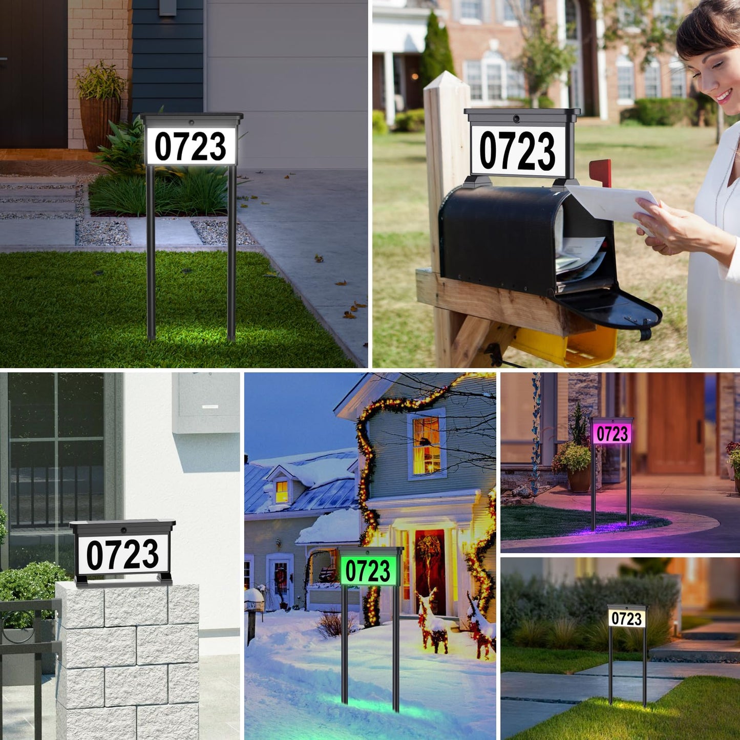 Solar Address Sign, House Numbers for Outside Double Side, 12 Modes Lighted Address Plaque Outdoor Waterproof, Illuminated LED Address Numbers for Yard Home Mailbox, 1 Pack
