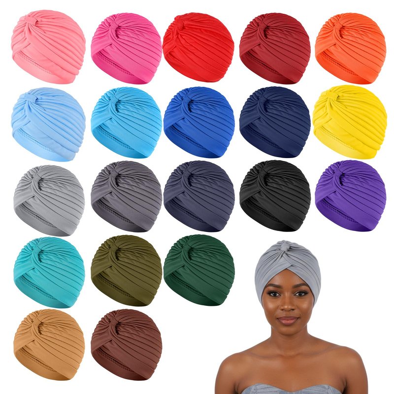 20 Pieces Stretch Turbans Chemo Head Wraps Polyester Head Beanie Cover para Mujer Turbantes for Women Multicolor