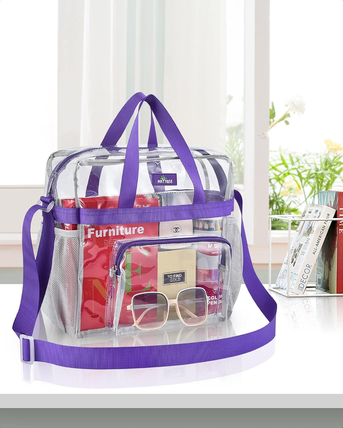 MAY TREE Clear Bag for Stadium Events 12×6×12 Clear Tote Lunch Bag with Reinforced Straps for Work, Sporting Events and Gym