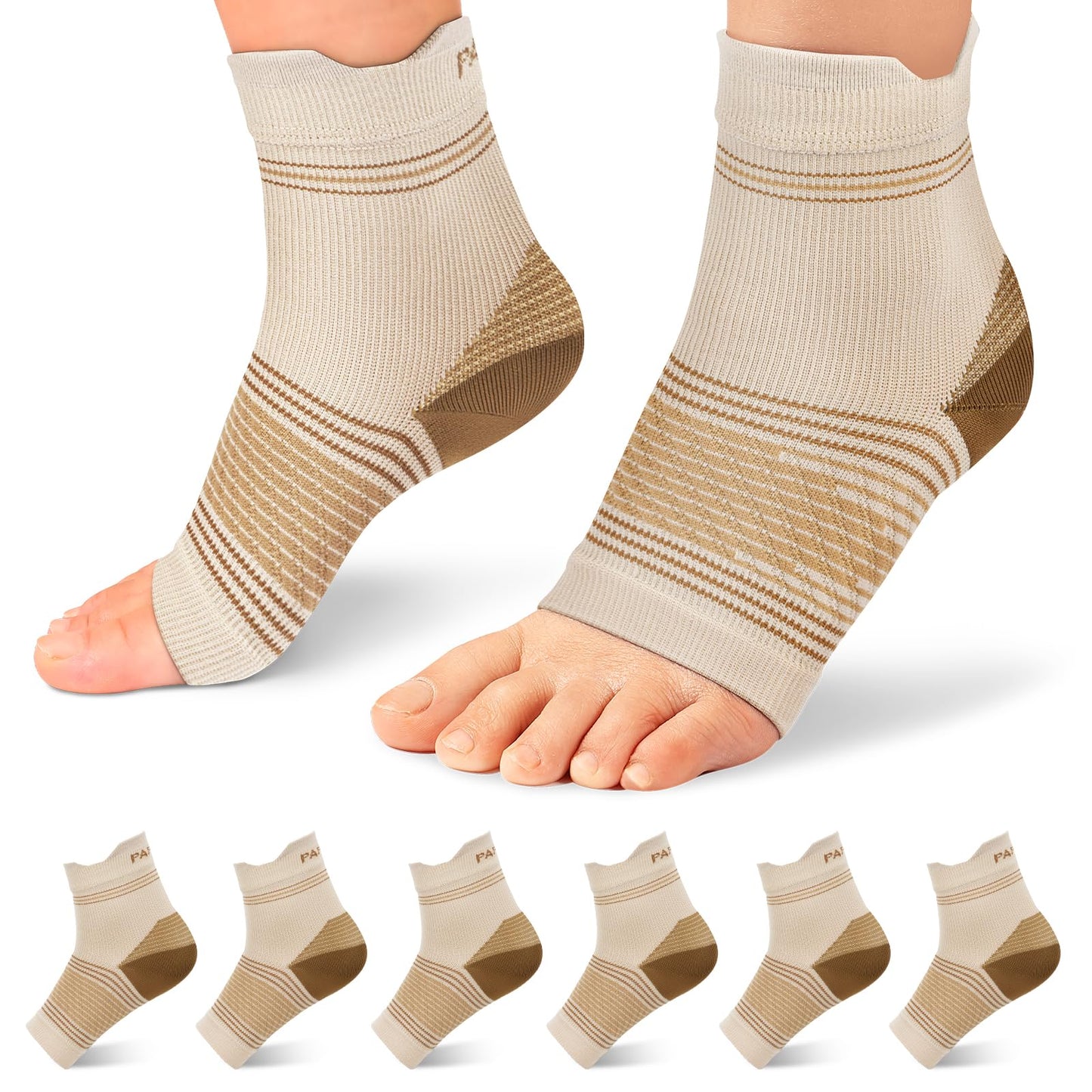 6 Pairs Plantar Fasciitis Socks for Men & Women, Ankle Brace Compression Socks with Arch Support for Achilles Tendonitis, Heel Pain, Swelling & Arthritis Relief, Nude, Medium