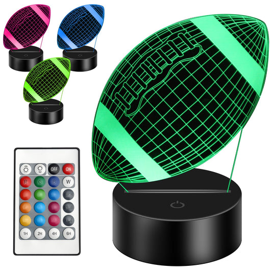 Moon Magpie Football Night Light for Kids, 3D Illusion Lamp with Remote Control with 16 Color Changing for Children Bedroom Room, Holiday and Birthday Gifts for Boys Girls Sport Fan