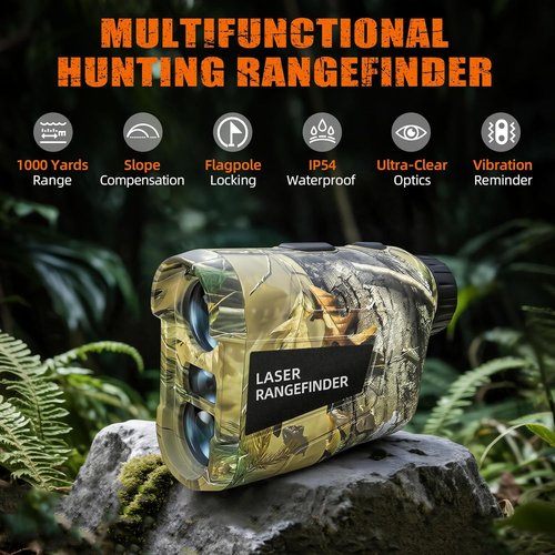 Laser Rangefinder | 1000 Yards | Rechargeable with Slope, Angle, Speed & Scan | 6X Magnification, Camo, Waterproof for Golf & Archery