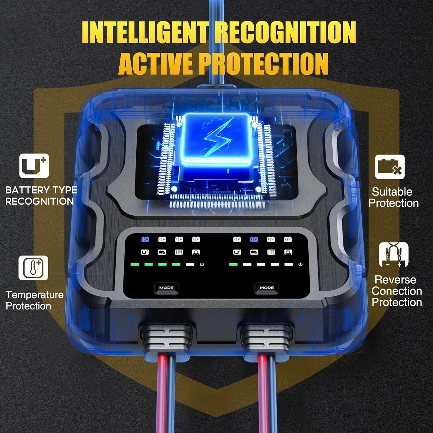 SOARFLY 12V Marine Battery Charger - 10A Waterproof Maintainer & Desulfator for SLA/AGM & Lithium Batteries