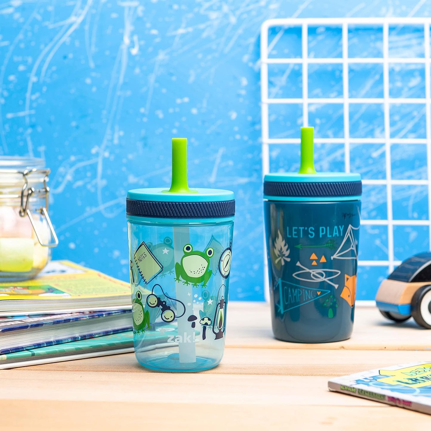 Zak Designs Kelso Tumbler Set - Leak-Proof Kids' Camping Cups with Straw | 3-Piece Non-BPA Bundle