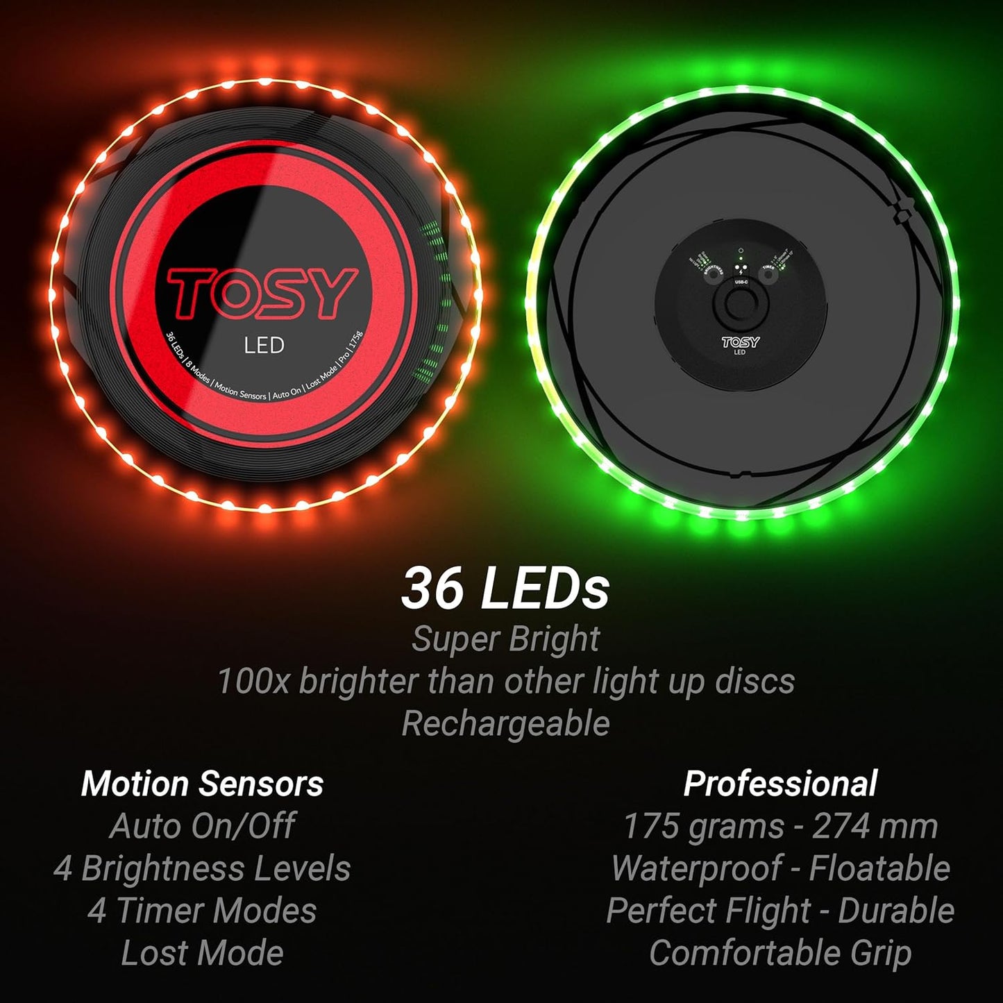 TOSY Flying Disc - Super Bright RGB LED Lights | Rechargeable & Waterproof | Perfect for Kids & Teens
