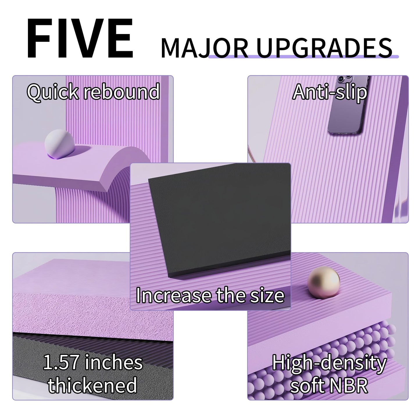 ZUFUMI Balance Pad & Board, High-Density TPE Foam Pad (17.3''x11.8''x1.6'') for Yoga Blocks, Physical Therapy Equipment, Hip Thrusts - Non-Slip, Water-Resistant for Balance Training (PURPLE)
