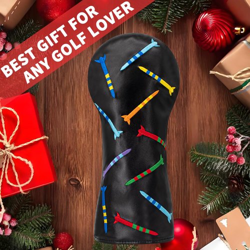 Colorful Nails Golf Head Covers Leather Hybrid Headcover,Golf Accessories,Designed to Protect Clubs (Black-Driver)