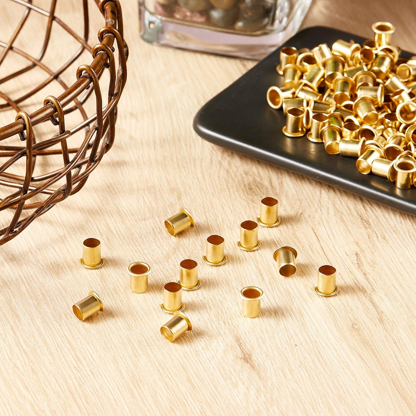 Dunzy 150 Pieces 1/4 Inch Shelf Pin Sleeves Cabinet Shelf Pins Shelve Reinforcement Grommets for Kitchen Furniture Bookshelf Shelve Support Pegs (Brass)