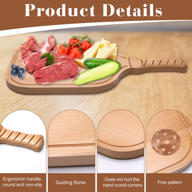 Solaradgy Pickleball Paddle Snack Tray, Pickleball Paddle Charcuterie Board Suitable for Cutting Vegetables and Arranging Foods Such as Cheese and Steak, Equipped with Sturdy Wooden Handle