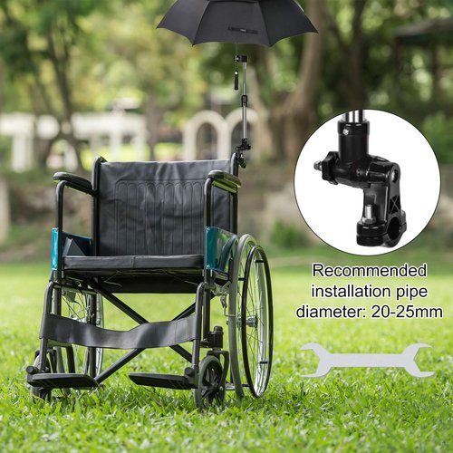 Umbrella Mount Stand Adjustable Wheelchair Umbrella Universal Clamp with Quick-Release Base Fits 20-25mm Tube for Golf Cart,Wheelchairs,Scooters,Beach Chairs,Bikes