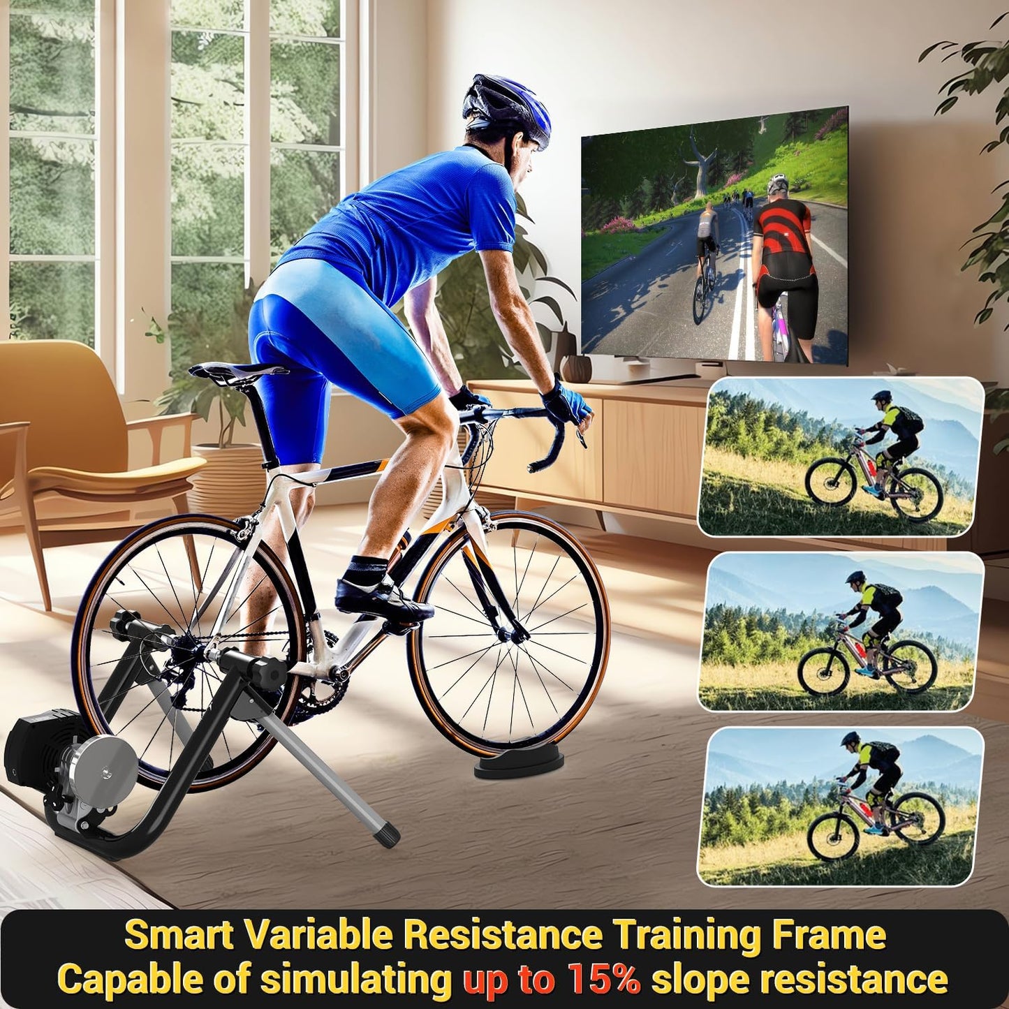Sportneer Smart Bike Trainer Stand - Compatible with 26-29" & 700C Wheels | Bluetooth 4.0 & ANT+ for Zwift, Rouvy AR