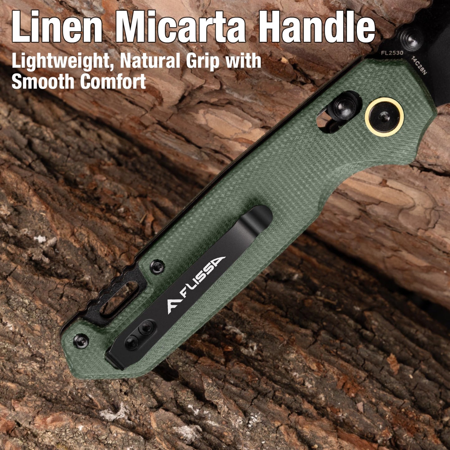 SKIF FLISSA Pocket Knife with 14C28N Stainless Steel Blade, Linen Micarta Handle, Axis Lock and Reversible Belt Clip, One-Hand Open Folding Knife for Hiking, Camping, Fishing, Indoor and Outdoor Activities