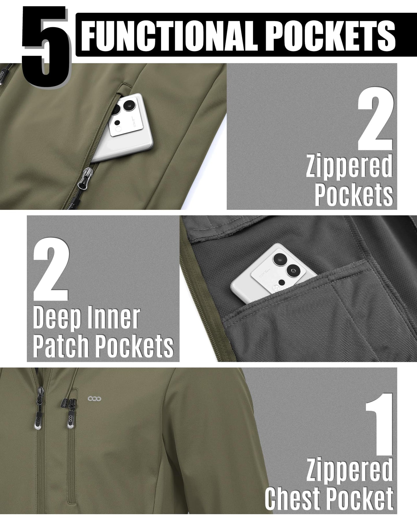 33,000ft Men's Softshell Jacket with Hood Waterproof Windbreaker Lightweight Rain Shell Jacket for Outdoor Hiking Travel