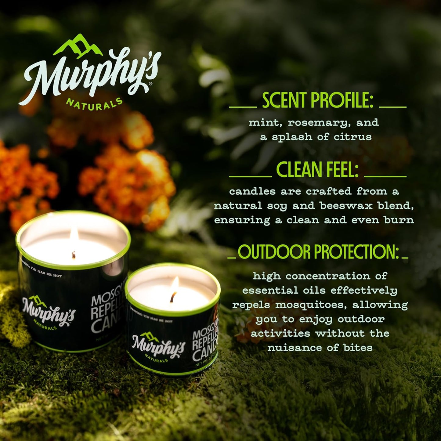 Murphy's Naturals Mosquito Bug Repellent Candles - Citronella & Essential Oils, 30-Hour Burn, 9 oz, 6-Pack