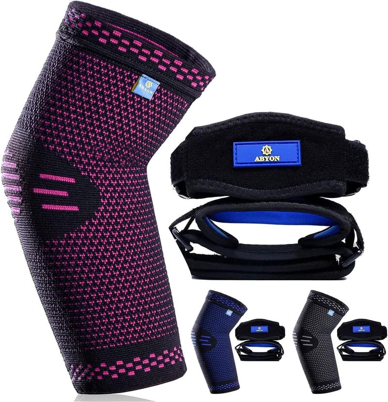 ABYON 3 Pack Professional Medical Grade Elbow Brace - Elbow Compression Sleeve (1pcs)+Tennis Elbow Brace (2pcs),Elbow Support Gear for Sports or Daily Use to Reduce Elbow Pain and Tendonitis | Tennis Elbow | Golfer's Elbow | Arthritis for Men and Women