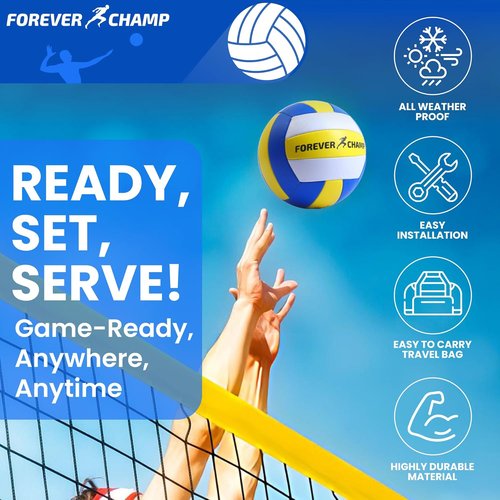 Forever Champ Volleyball Net - Portable 32x3 Ft Regulation Size with PU Volleyball & Carrying Bag