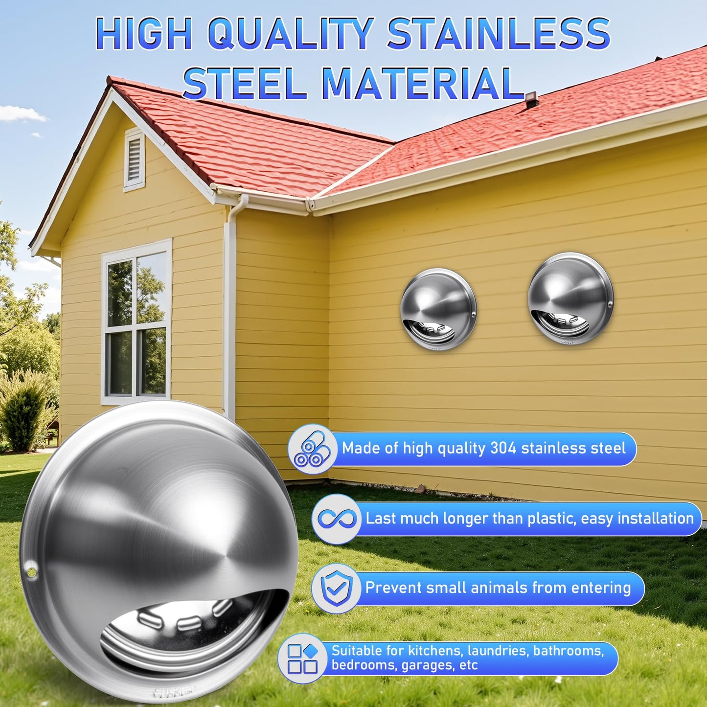 TOYIEW 4 inch Dryer Vent Cover Outside, Stainless Steel Round Wall Vent Cover, Dryer Exhaust Vent for BathRoom, Office, Home, Air, Hvac System