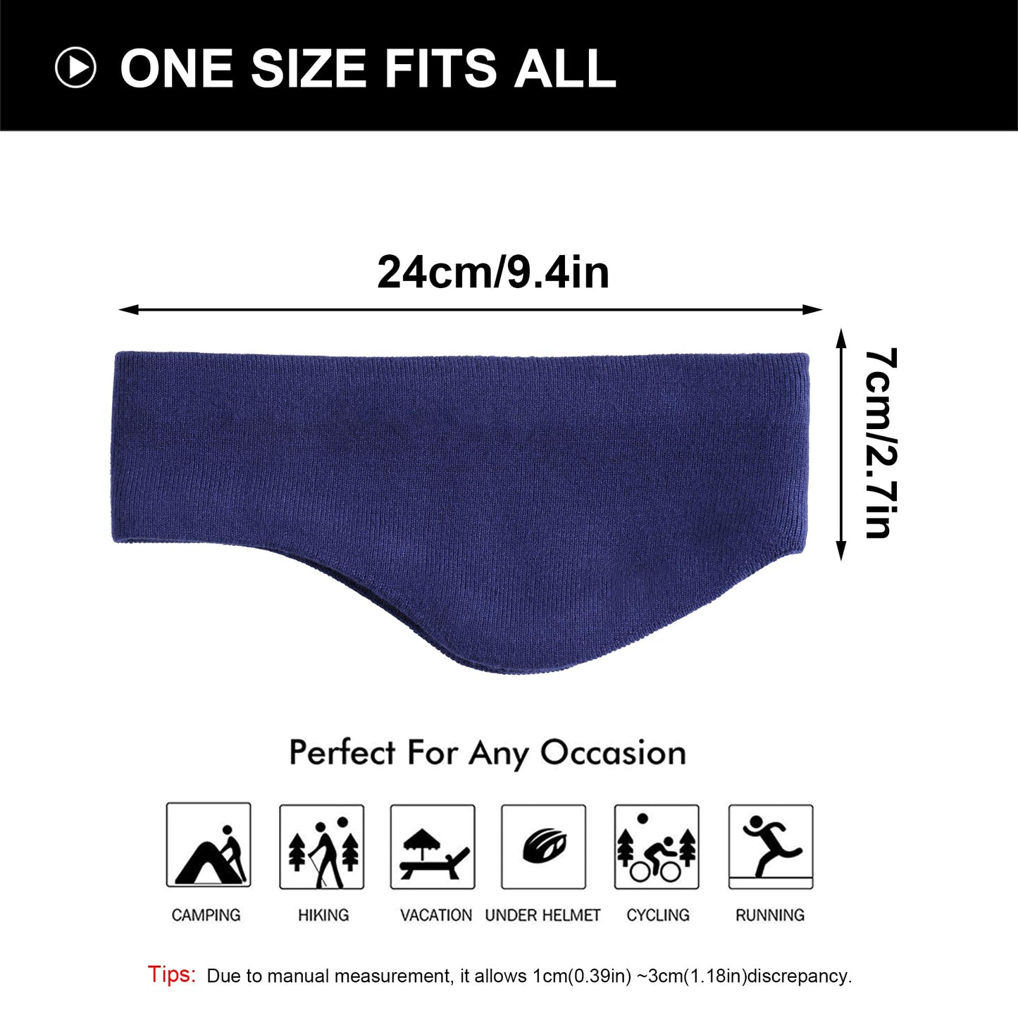 WTACTFUL Winter Ear Warmer Fleece Headband for Men Double-Layer Ear Muffs for Winter Headbands for Women Thermal Ear Covers for Cold Weather Ski Running Cycling Hiking Blue