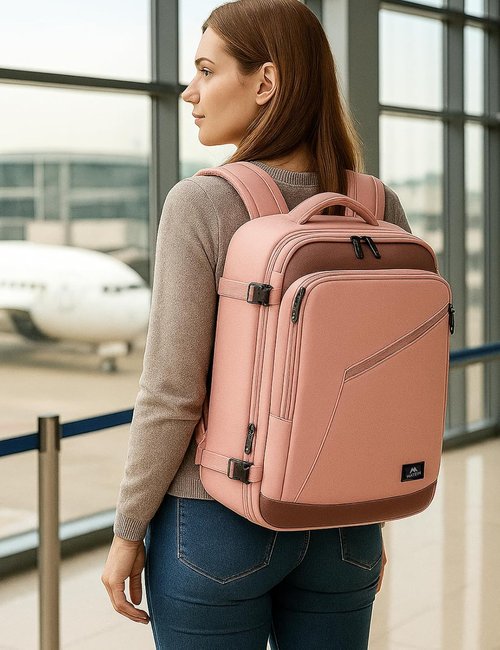 MATEIN Pink Travel Backpack - 40L Water-Resistant, Flight Approved with Chest Strap | Stylish Women's Daypack