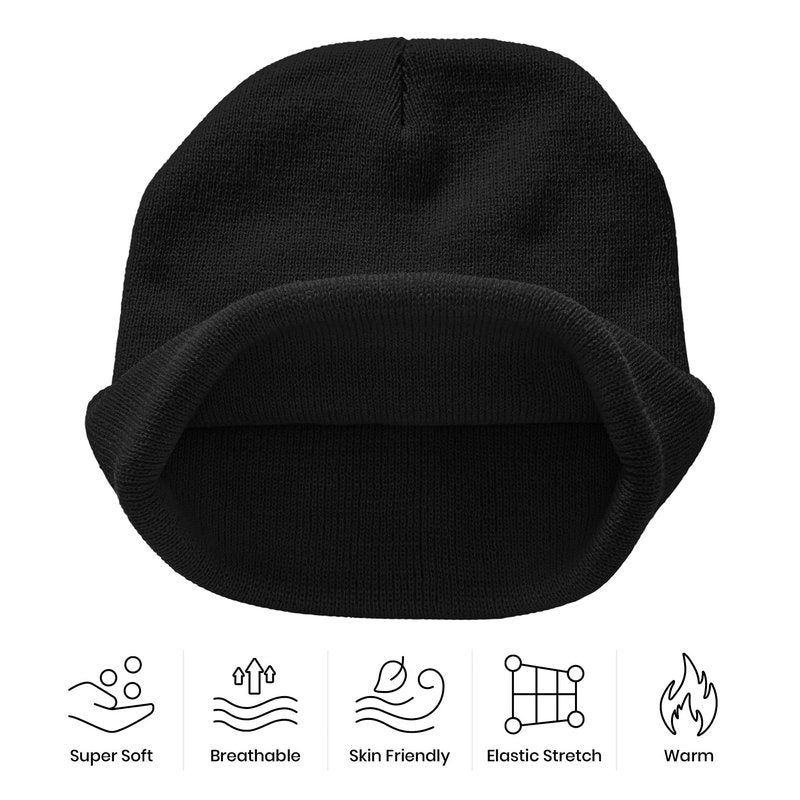 Yuawoi Puerto Rico Flag Embroidered Winter Beanie, Casual Stretch Knit Skull Cap Black